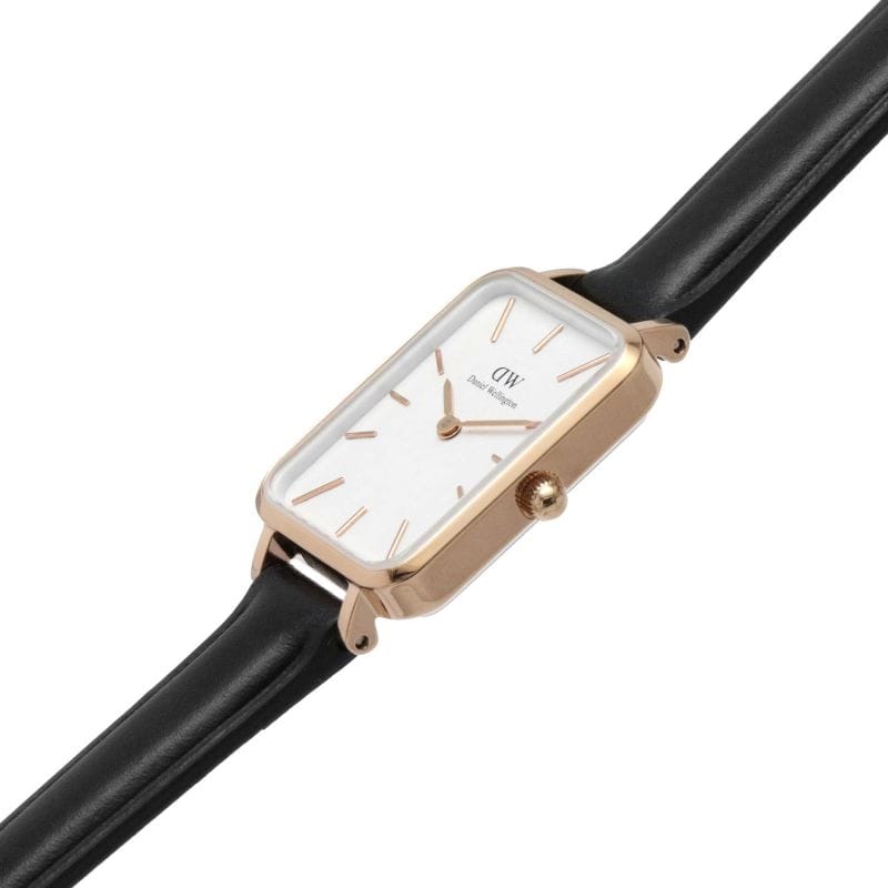Daniel Wellington Quadro White Dial Black Leather Strap Watch For Women - DW00100434