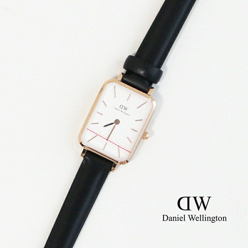 Daniel Wellington Quadro White Dial Black Leather Strap Watch For Women - DW00100434