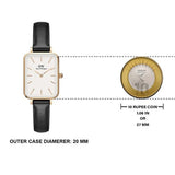 Daniel Wellington Quadro White Dial Black Leather Strap Watch For Women - DW00100434