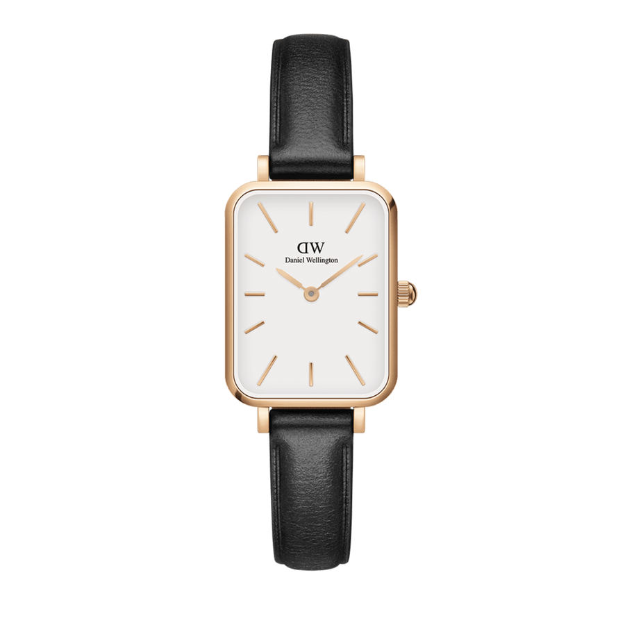 Daniel Wellington Quadro White Dial Black Leather Strap Watch For Women - DW00100434