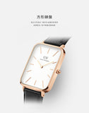 Daniel Wellington Quadro White Dial Black Leather Strap Watch For Women - DW00100450