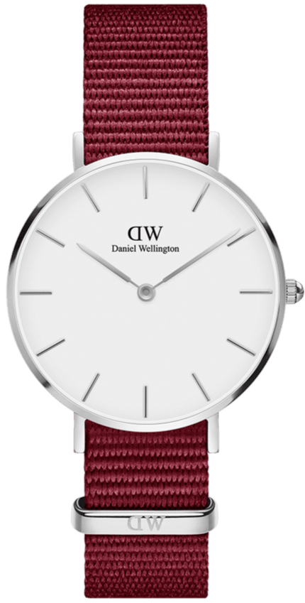 Daniel Wellington Roselyn 3A Petite White Dial Ruby Red NATO Strap Watch For Women - DW00100292