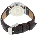 Daniel Wellington York White Dial Brown Leather Strap Watch For Women - DW00100069