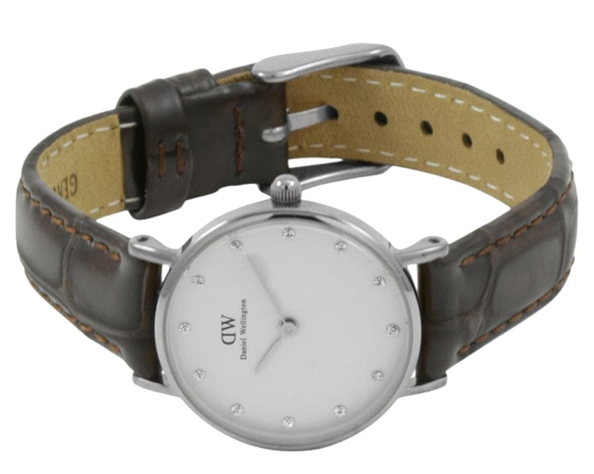 Daniel Wellington York White Dial Brown Leather Strap Watch For Women - DW00100069