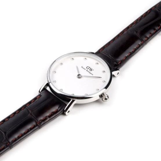 Daniel Wellington York White Dial Brown Leather Strap Watch For Women - DW00100069
