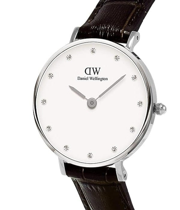 Daniel Wellington York White Dial Brown Leather Strap Watch For Women - DW00100069