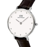 Daniel Wellington York White Dial Brown Leather Strap Watch For Women - DW00100069