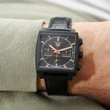 Tag Heuer Monaco Automatic Chronograph Black Dial Black Leather Strap Watch for Men - CBL2180.FC6497