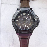 Guess Rigor Analog Quartz Black Dial Brown Leather Strap Watch For Men - W0040G2