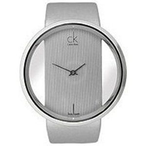 Calvin Klein Glam Transparent Silver Dial Grey Leather Strap Watch for Women - K9423193