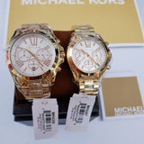 Michael Kors Bradshaw Chronograph White Dial Gold Steel Strap Watch For Women - MK6266