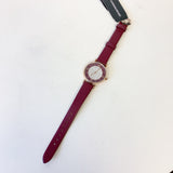 Emporio Armani Gianni T Bar Crystals Maroon Dial Maroon Leather Strap Watch for Women - AR11487