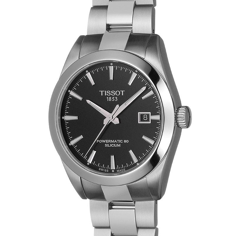 Tissot Gentleman Powermatic 80 Silicium Black Dial Silver Steel Strap Watch For Men - T127.407.11.051.00