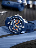 Guess Trade Blue Dial Blue Silicone Strap Watch for Men - W0967G2