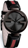 Gucci Interlocking G XL Black Dial Red & Green Leather Strap Watch For Men - YA133206