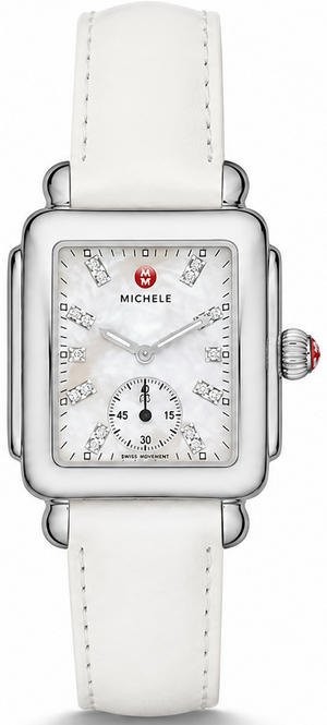 Michele Deco Silver Dial White Leather Strap Watch For Women - MWW06V000012