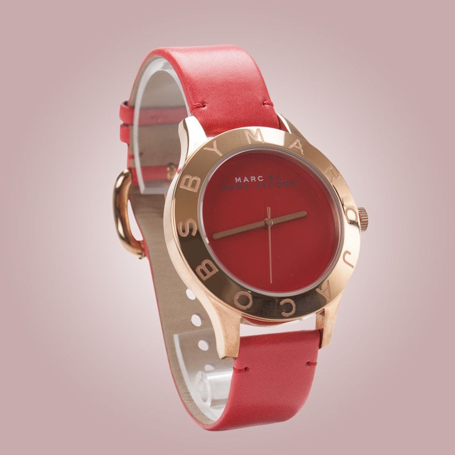 Marc Jacobs Blade Red Dial Red Leather Strap Watch for Women - MBM1204