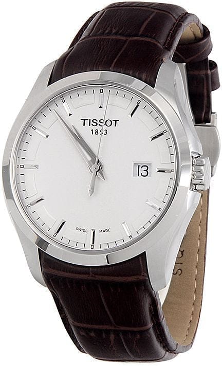 Tissot T Classic Couturier Chronograph White Dial Brown Leather Strap Watch For Men - T035.410.16.031.00