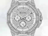 Bulova Crystal Collection Pave Silver Dial with Crystals Silver Steel Strap Watch for Men - 96C134