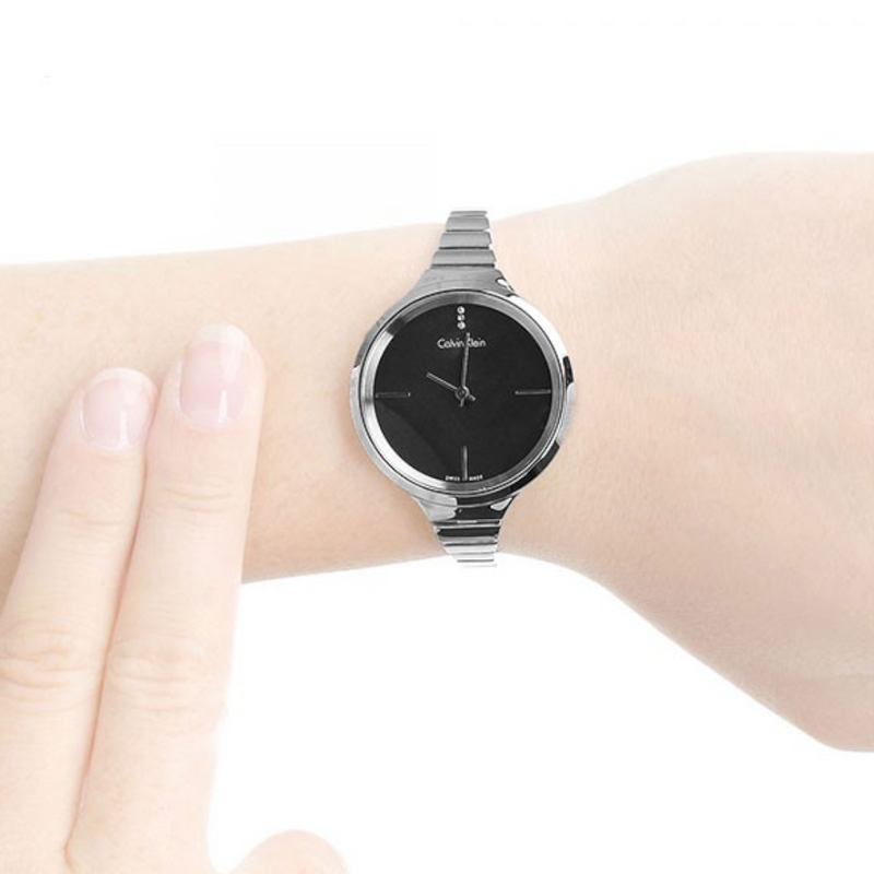 Calvin Klein Lively Black Dial Silver Steel Strap Watch for Women - K4U23121