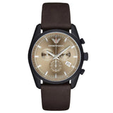 Emporio Armani Sportivo Chronograph Beige Dial Brown Leather Strap Watch For Men - AR6078