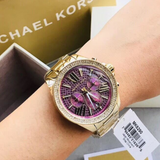 Michael Kors Wren Purple Dial Gold Steel Strap Watch for Women - MK6290