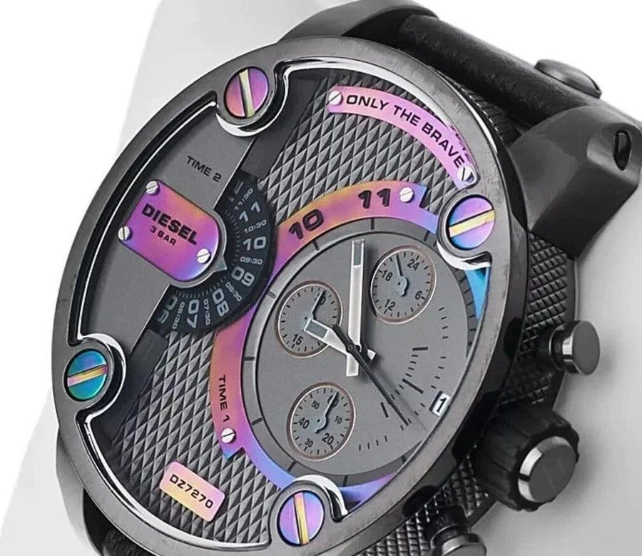 Diesel Badass Chronograph Anthracite Dial Black Leather Strap Watch For Men - DZ7270