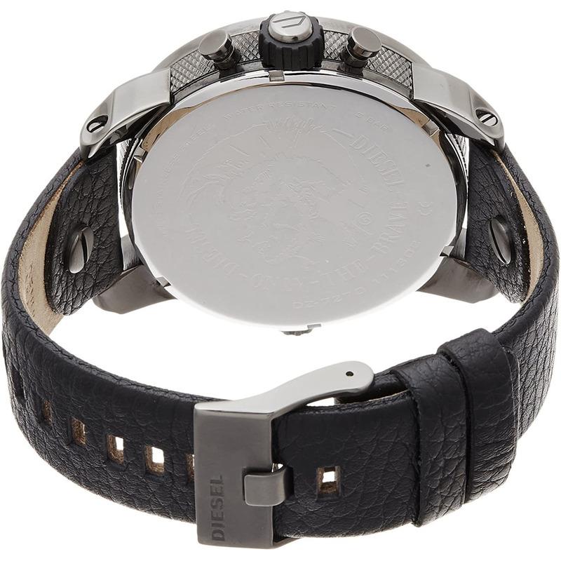 Diesel Badass Chronograph Anthracite Dial Black Leather Strap Watch For Men - DZ7270