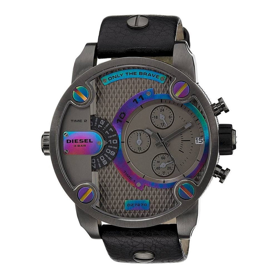 Diesel Badass Chronograph Anthracite Dial Black Leather Strap Watch For Men - DZ7270