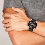 Diesel BAMF Chronograph Black Dial Black Leather Strap Watch For Men - DZ7346
