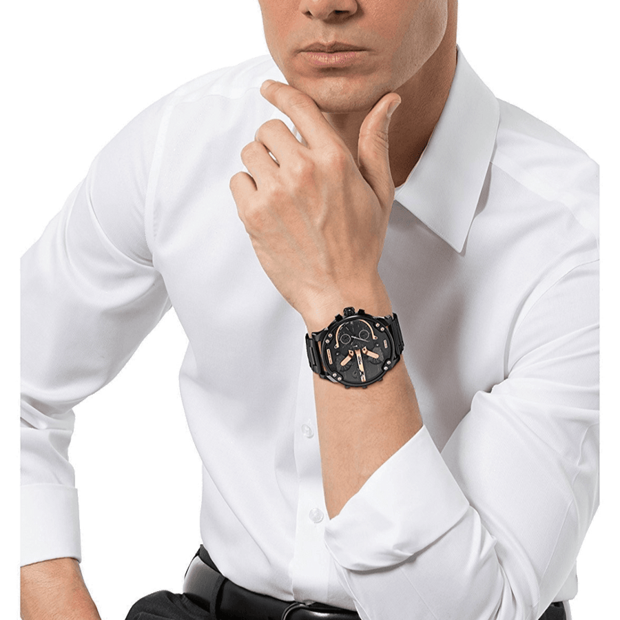 Diesel Big Daddy Black Dial Black Steel Strap Watch For Men - DZ7312