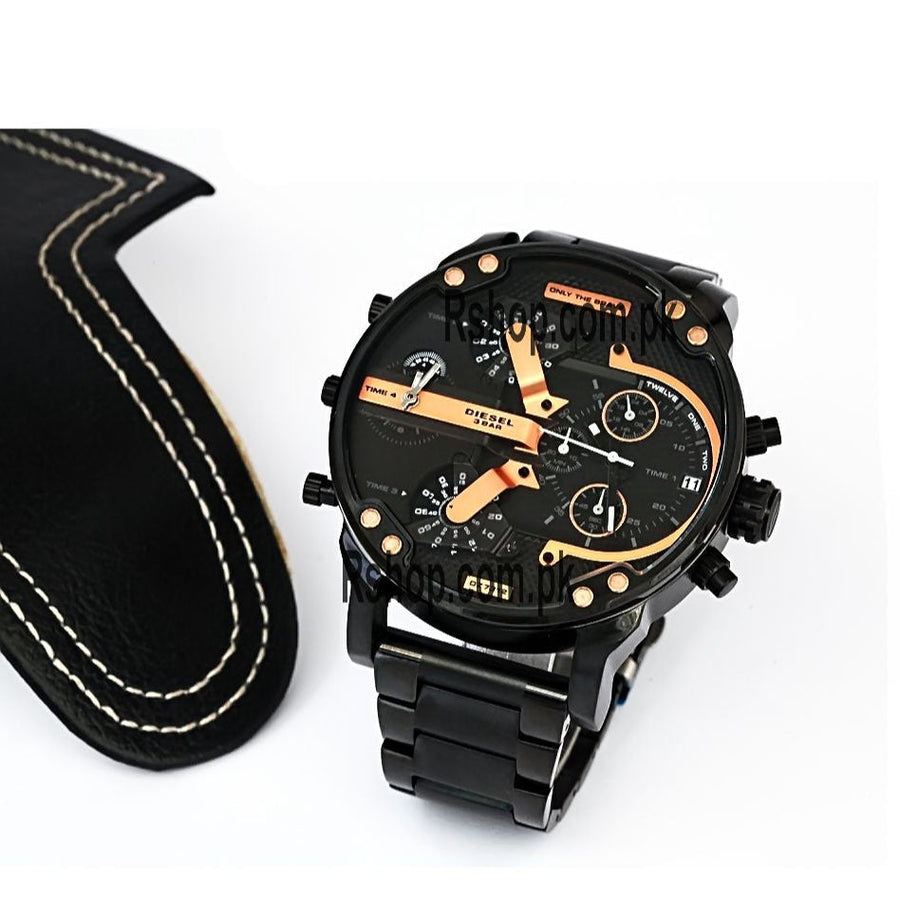Diesel Big Daddy Black Dial Black Steel Strap Watch For Men - DZ7312