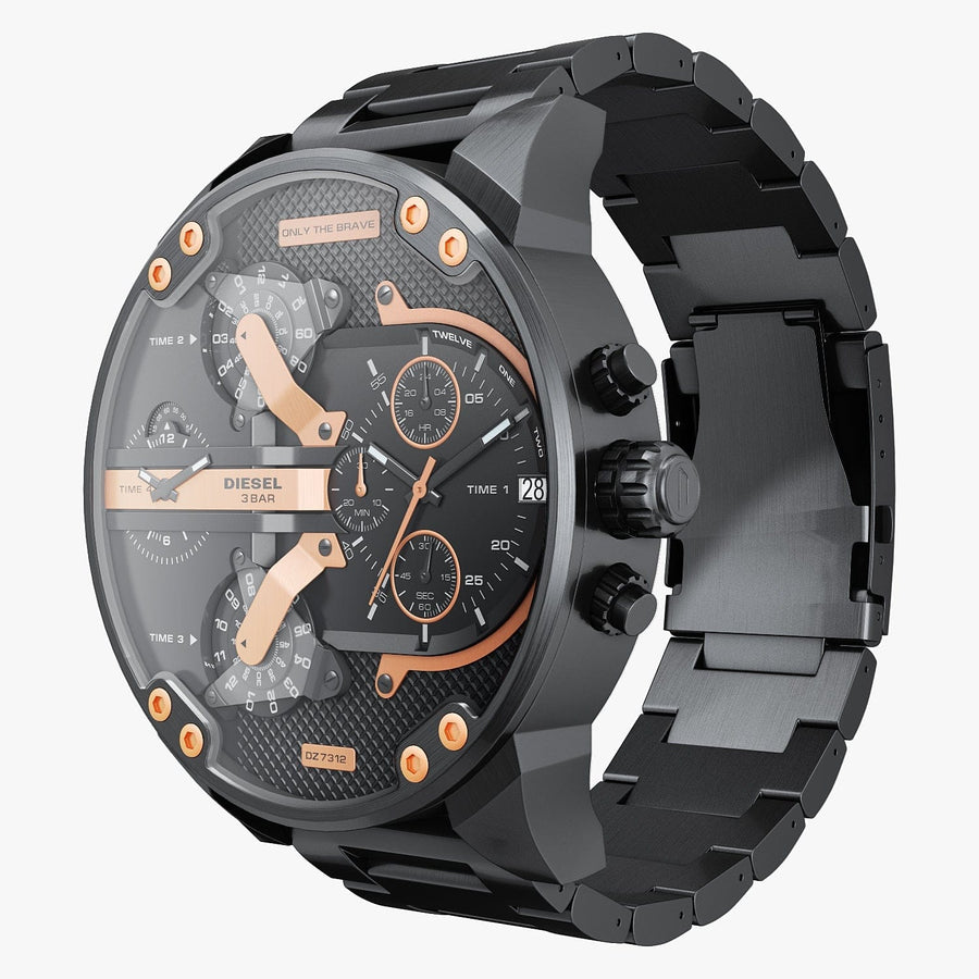 Diesel Big Daddy Black Dial Black Steel Strap Watch For Men - DZ7312
