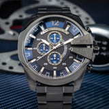 Diesel Mega Chief Chronograph Blue Dial Black Steel Strap Watch For Men - DZ4329