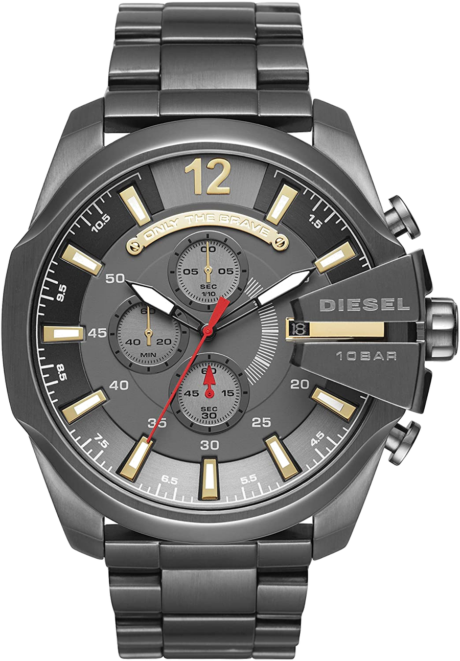 Diesel  Mega Chief Chronograph Grey Dial Grey Steel Strap Watch For Men - DZ4421