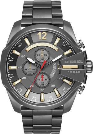 Diesel  Mega Chief Chronograph Grey Dial Grey Steel Strap Watch For Men - DZ4421