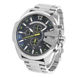 Diesel Mega Chief Chronograph Blue Dial Silver Steel Strap Watch For Men - DZ4465