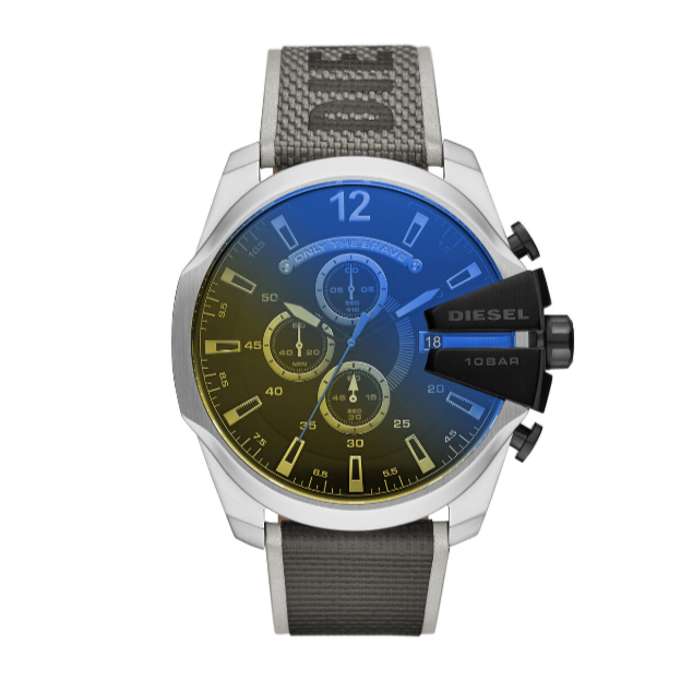 Diesel Mega Chief Chronograph Black Dial Grey Nylon Strap Watch For Men - DZ4523