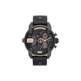 Diesel Little Daddy Chronograph Black Dial Black Leather Strap Watch For Men - DZ7291