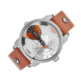 Diesel Mini Daddy Silver Dial Brown Leather Strap Watch For Men - DZ7309