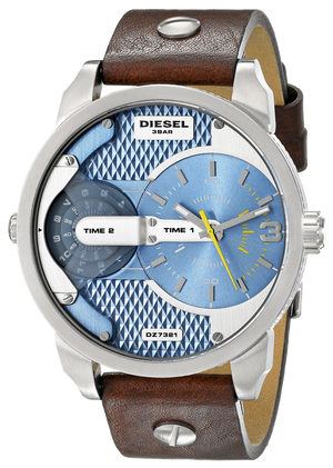 Diesel Mini Daddy LIght Blue Dial Brown Leather Strap Watch For Men - DZ7321