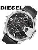 Diesel Uber Chief Oversized 4 Time Black Dial Leather Strap Watch For Men - DZ7376