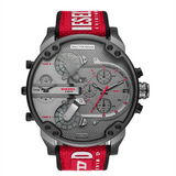 Diesel Mr Daddy 2.0 Chronograph Grey Dial Red Rubber Strap Watch For Men - DZ7423