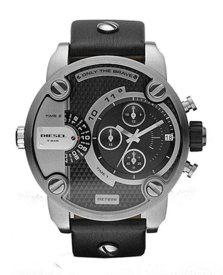 Diesel Little Daddy Black Dial Black Leather Strap Watch For Men - DZ7256