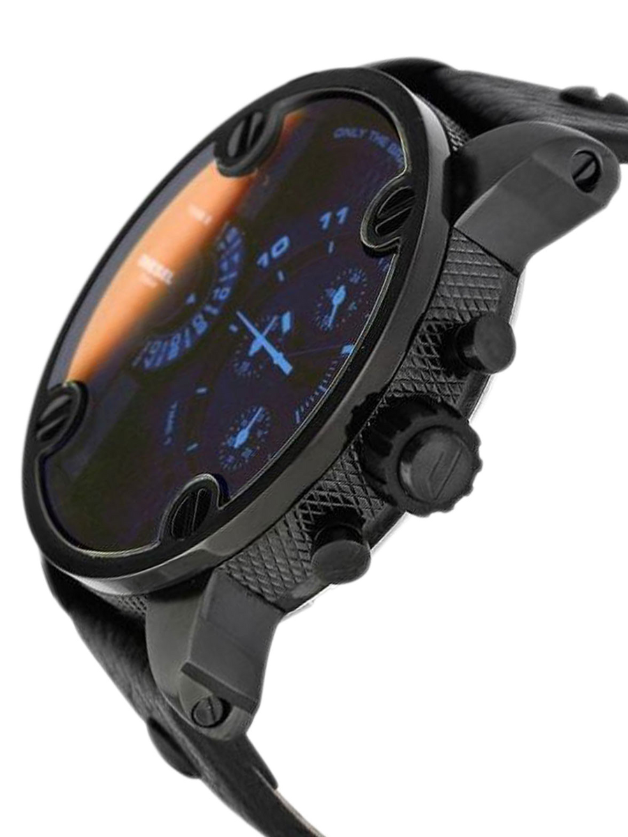 Diesel Little Daddy Black Dial Black Leather Strap Watch For Men - DZ7334
