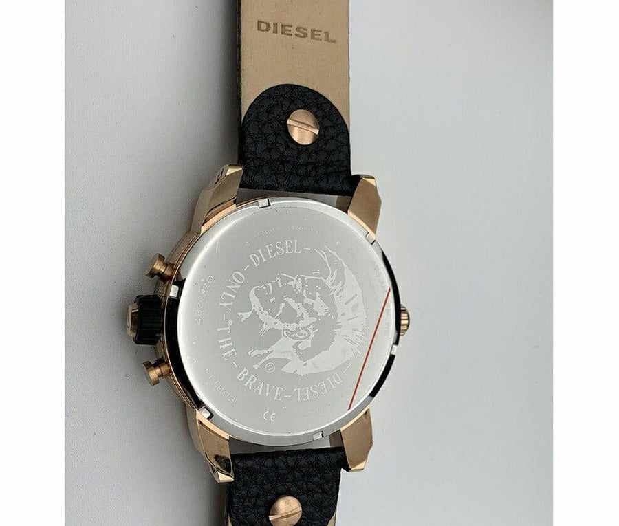 Diesel Little Daddy Black & Gold Dial Black Leather StrapWatch For Men - DZ7282