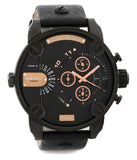 Diesel Little Daddy Chronograph Black Dial Black Leather Strap Watch For Men - DZ7291