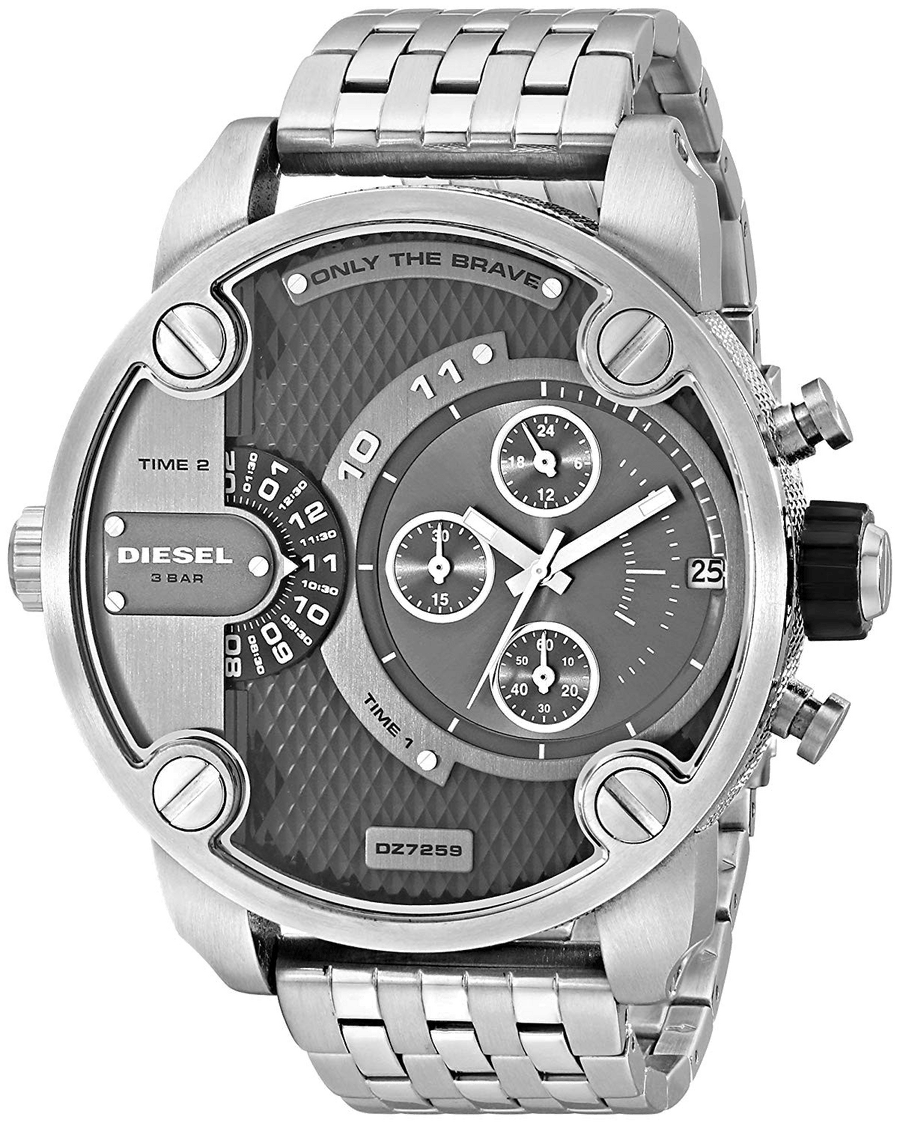 Diesel Little Daddy Chronograph Black Dial Silver Steel Strap Watch For Men - DZ7259