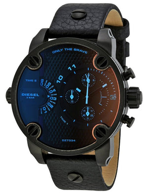 Diesel Little Daddy Black Dial Black Leather Strap Watch For Men - DZ7334