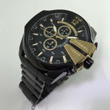 Diesel Mega Chief Chronograph Black Dial Black Steel Strap Watch For Men - DZ4338